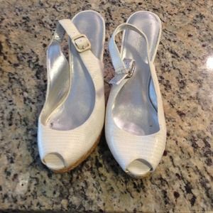 White and tan banana republic sling back