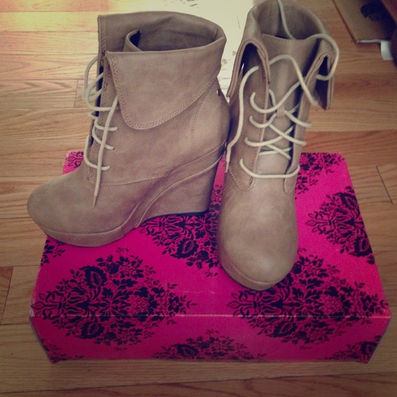 Brand New Nude Wedge Booties