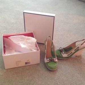 Authentic Coach Green Suede Slingbacks