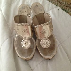 JACK ROGERS wedge sandal silver metallic wood heel