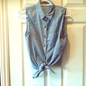 Stripped blue jean top medium