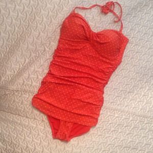 Orange Polkadot Pin-Up Girl One Piece Swimsuit