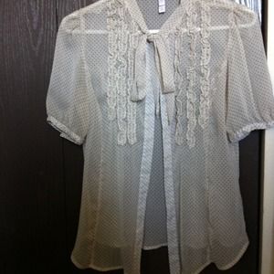 Sheer beige top with tiny black polka dots