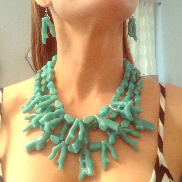 Turquoise Coral Necklace & Earring Set