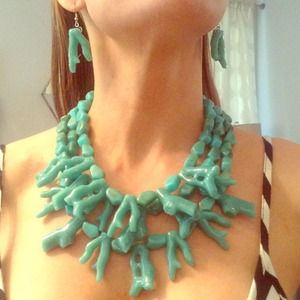 Turquoise Coral Necklace & Earring Set