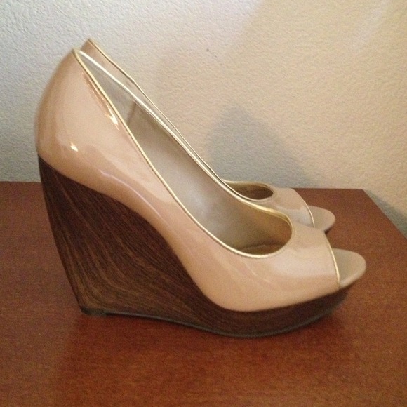 Beige wedge high heels