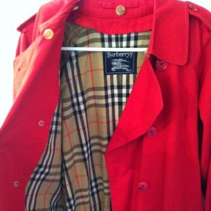 Red Burberry coat