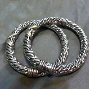 Silver plated hinge bracelets (two)