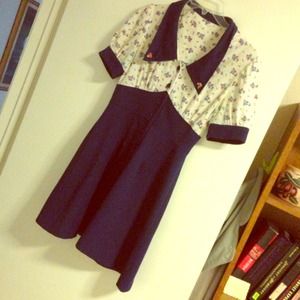 Vintage 1940's Navy Dress