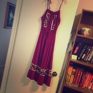 Vintage burgundy embroidered tie dress
