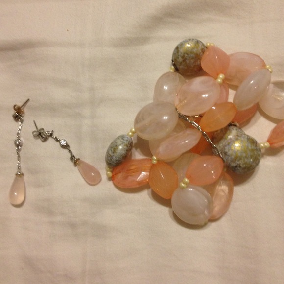 Earrings, bracelet, shirt, necklace and dress