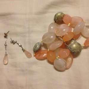 Earrings, bracelet, shirt, necklace and dress