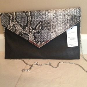 SOLD Clutch!Blk snakeskin w/silver removable strap