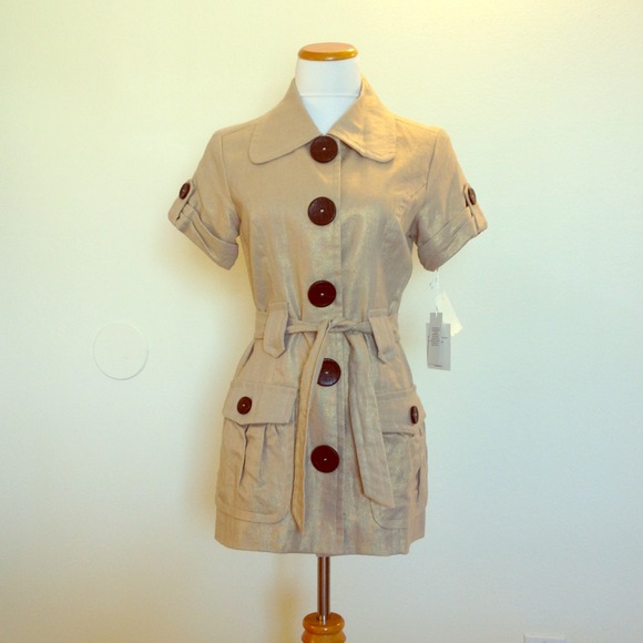 Linen / Cotton Button Up Trench Style Jacket