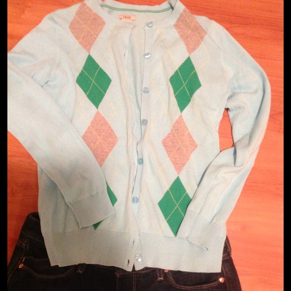 SOLD~~ Izod argyle turquoise cardigan S/ M