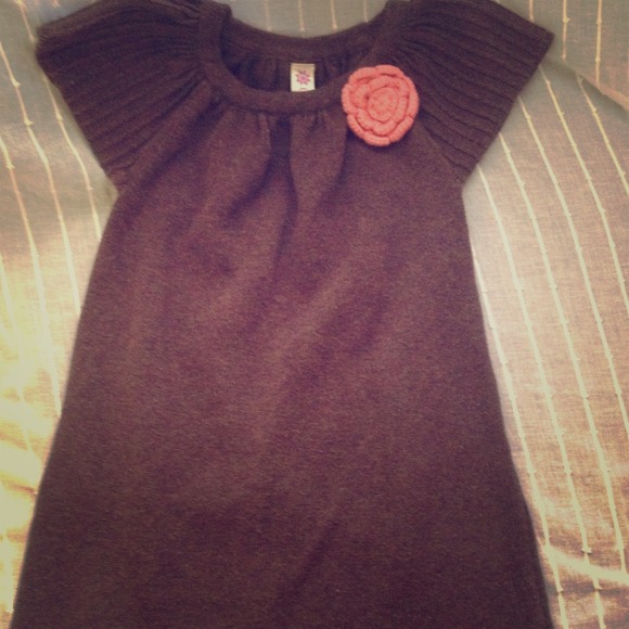 Girls Chocolate Colored Dress with Pink Flower - Picture 1 of 1