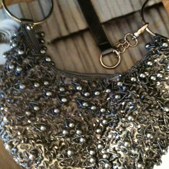 TRADED❤❤❤Fancy silver beaded shiny bag / NWOT