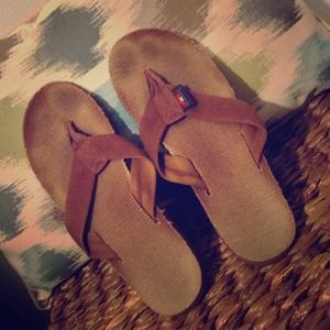 Brown Rainbow Hemp Flip Flops - LOTS of wear left!