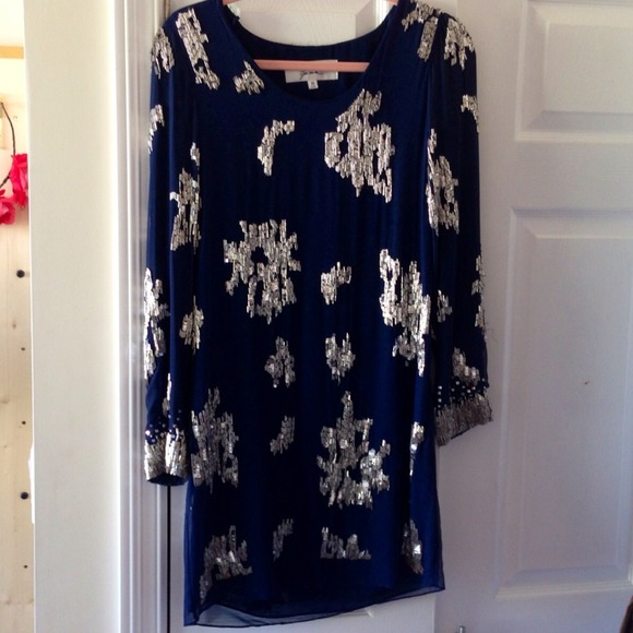 Badgley Mischka hand-beaded navy dress, NWOT