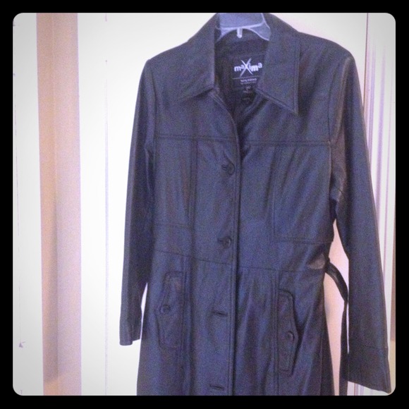 Classic Black Leather Trench Coat