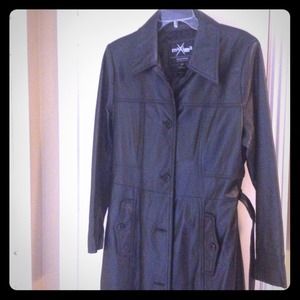 Classic Black Leather Trench Coat