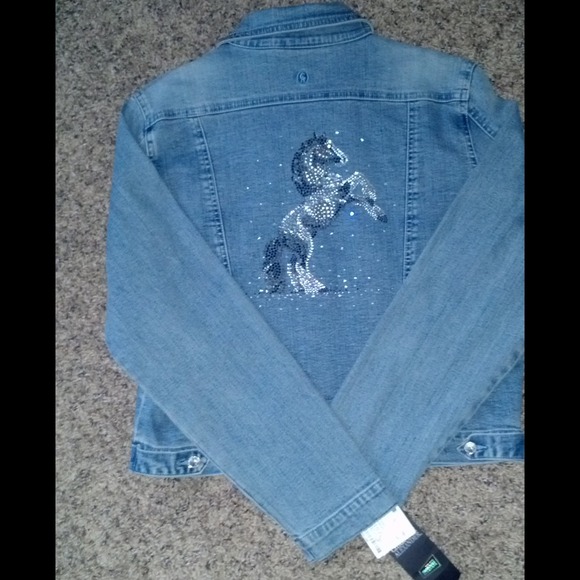 Denim Jacket with Horse Embellishment