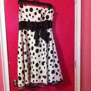 Brown and Cream Polka Dot Strapless Dress
