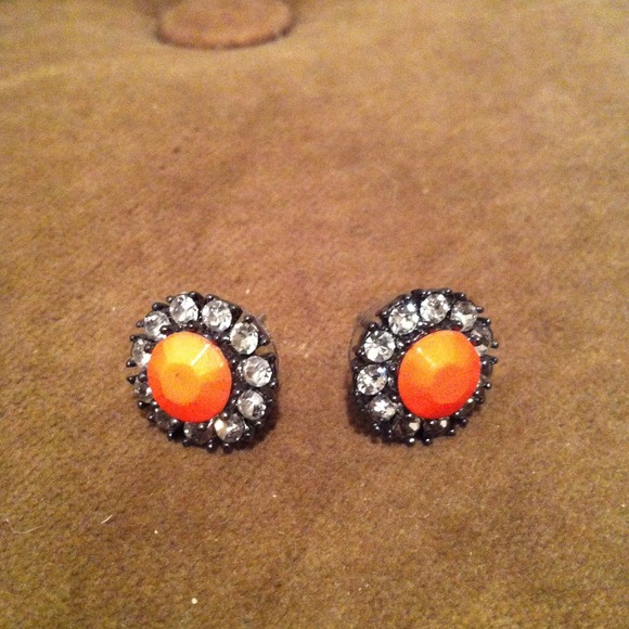 Orange and rhinestone earrings