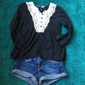Adorable black and cream button up crochet shirt