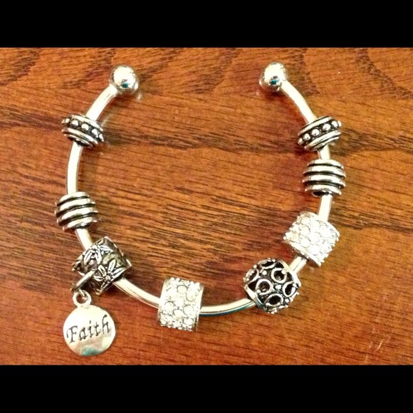 Bangle bracelet with Pandora inspired beads