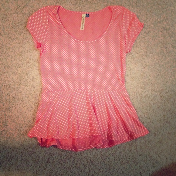 Peplum polka dotted pink top! Trade.