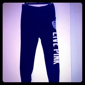 VS black sweat pants w/ white letters
