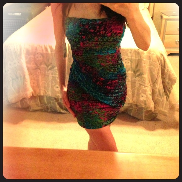 * SOLD * MultiColored Fitted Strapless Dress