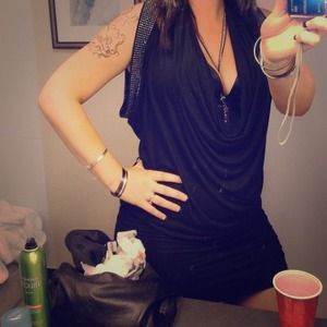 Stretchy black club dress with rhinestones