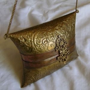 Vintage brass pillow shape middle eastern handbag