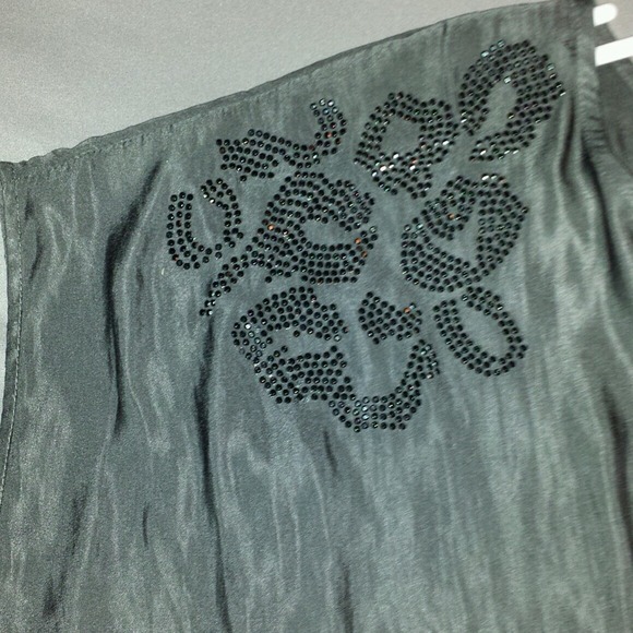Flow-y dress. Bedazzled sleeve. Gray/pewter color. - Picture 2 of 3