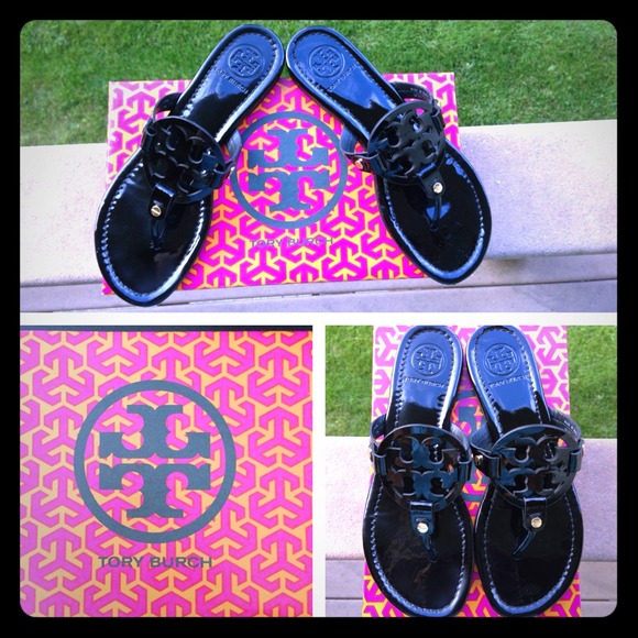Tory Burch Miller Black Patent Leather Sandals