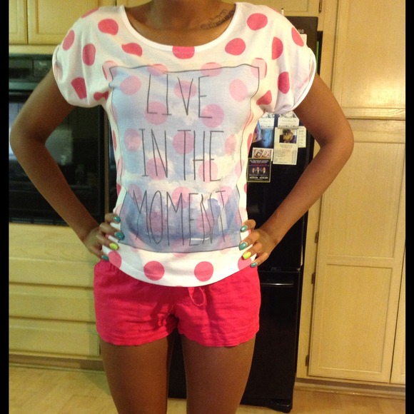 Polka Dot Shirt and Hot Pink Shorts!