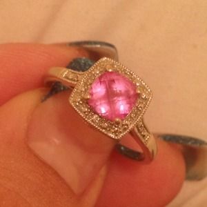 Pink Sapphire & Diamonds 10k white gold ANY SIZE