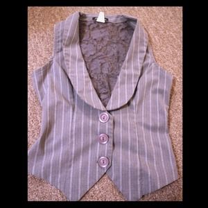 Nikki Mac gray pinstripe lace back vest sz small