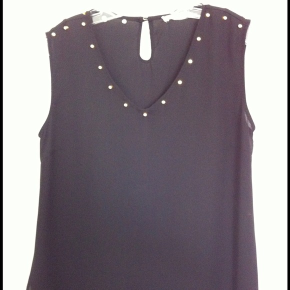 Black Rayon tank with gold studded detail