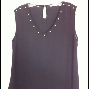Black Rayon tank with gold studded detail