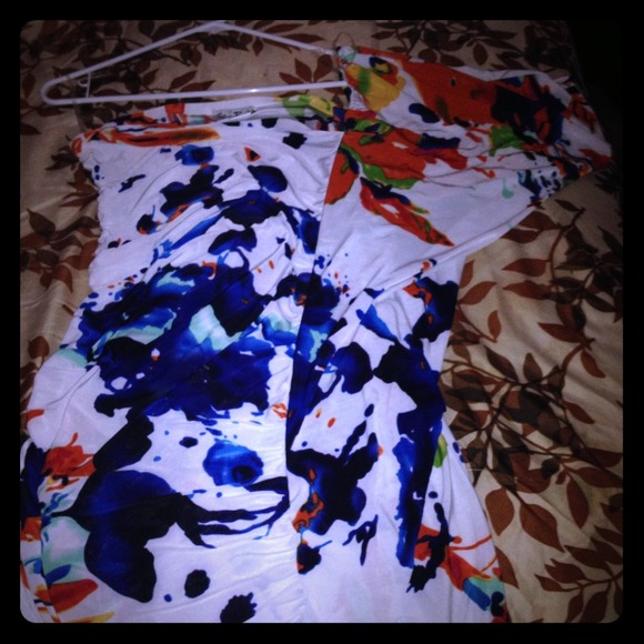 Sexy one shoulder dress multi color. Paint look.