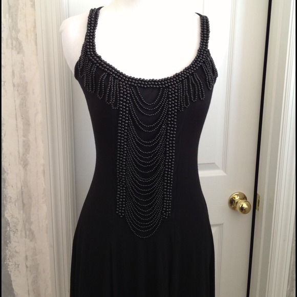 Beautiful Black Beaded Jewelry Front Dress Sz XS - Picture 2 of 4