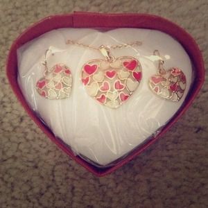 Red and gold heart Necklace and earrings