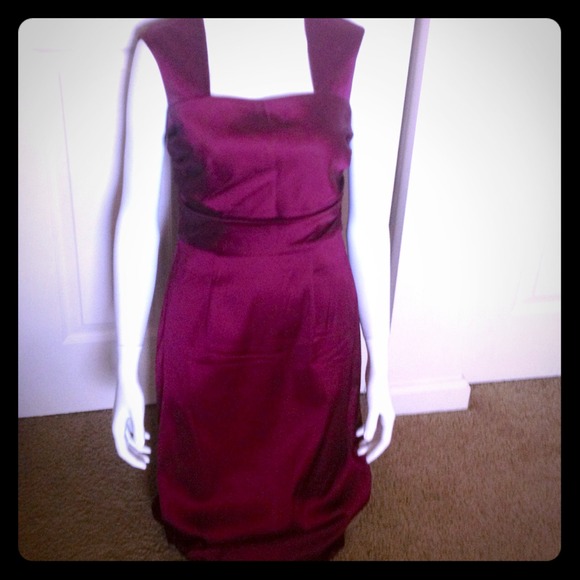 SOLD Burgundy satin knee length dress