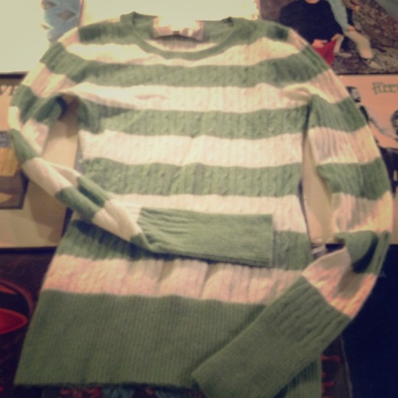 Angora Sweater- Striped Green & White