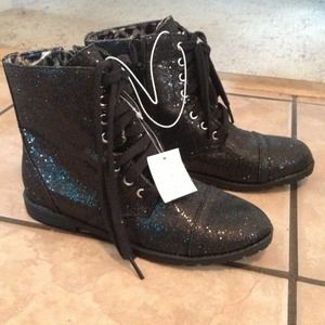 Black shimmer boots.