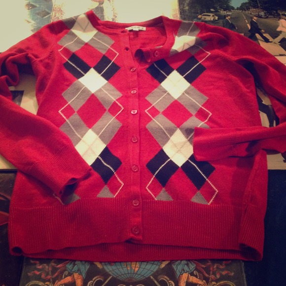 Preppy Argyle Red Cardigan
