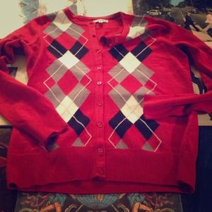 Preppy Argyle Red Cardigan
